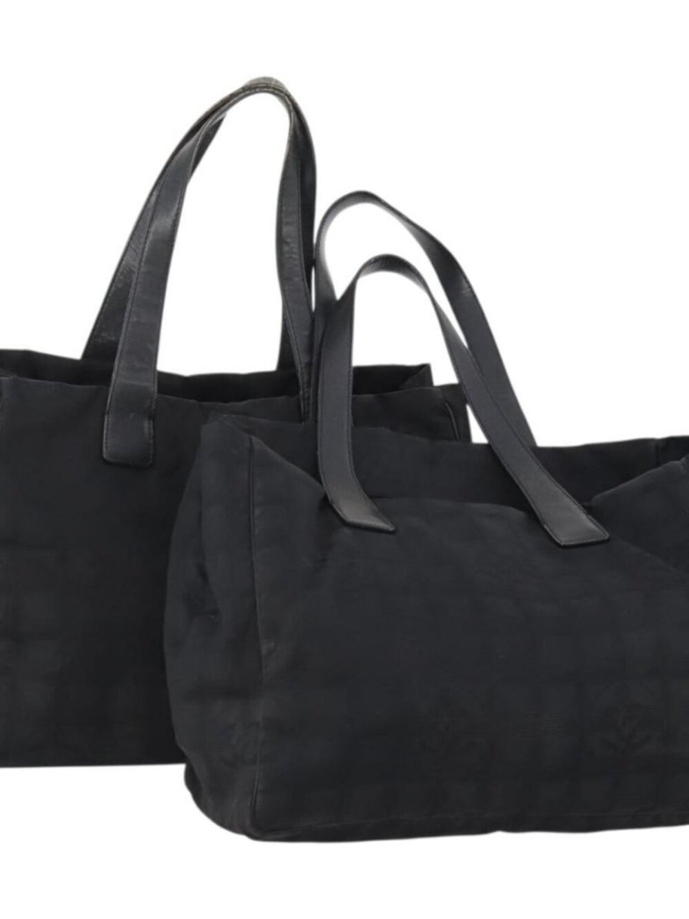 CHANEL New Travel line Tote Bag Nylon 2 Set Black CC Auth BA12658